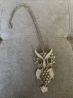 Silver necklace with chunky owl charm.